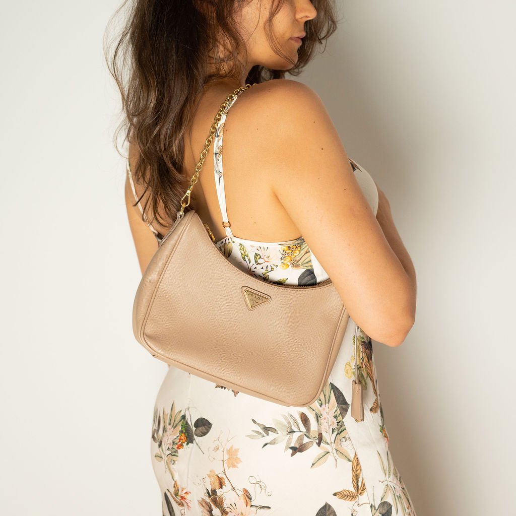Second hand Prada Re - Edition 2005 Leather Pouch Crossbody Beige - Tabita Bags