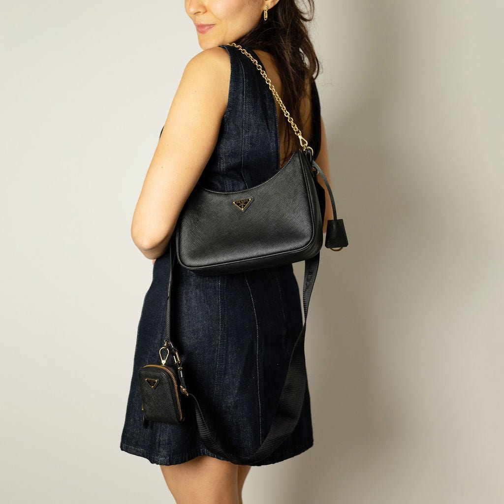 Second hand Prada Re-Edition 2005 Leather Pouch Crossbody Black - Tabita Bags