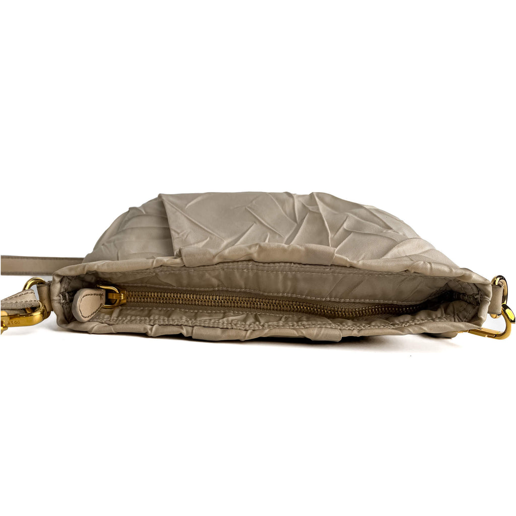 Second hand Prada Re - Edition Econyl Nylon Satchel Crossbody Desert Beige - Tabita Bags