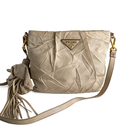 Second hand Prada Re - Edition Econyl Nylon Satchel Crossbody Desert Beige - Tabita Bags