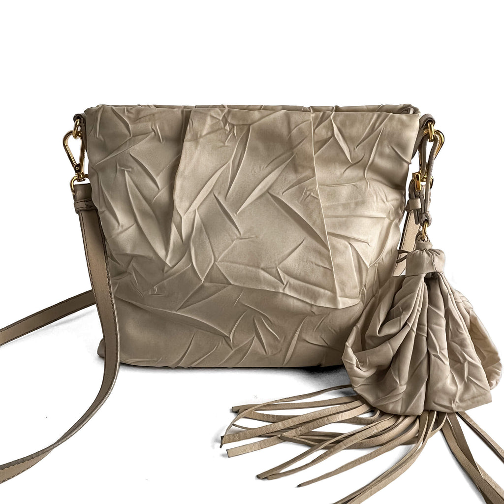 Second hand Prada Re - Edition Econyl Nylon Satchel Crossbody Desert Beige - Tabita Bags