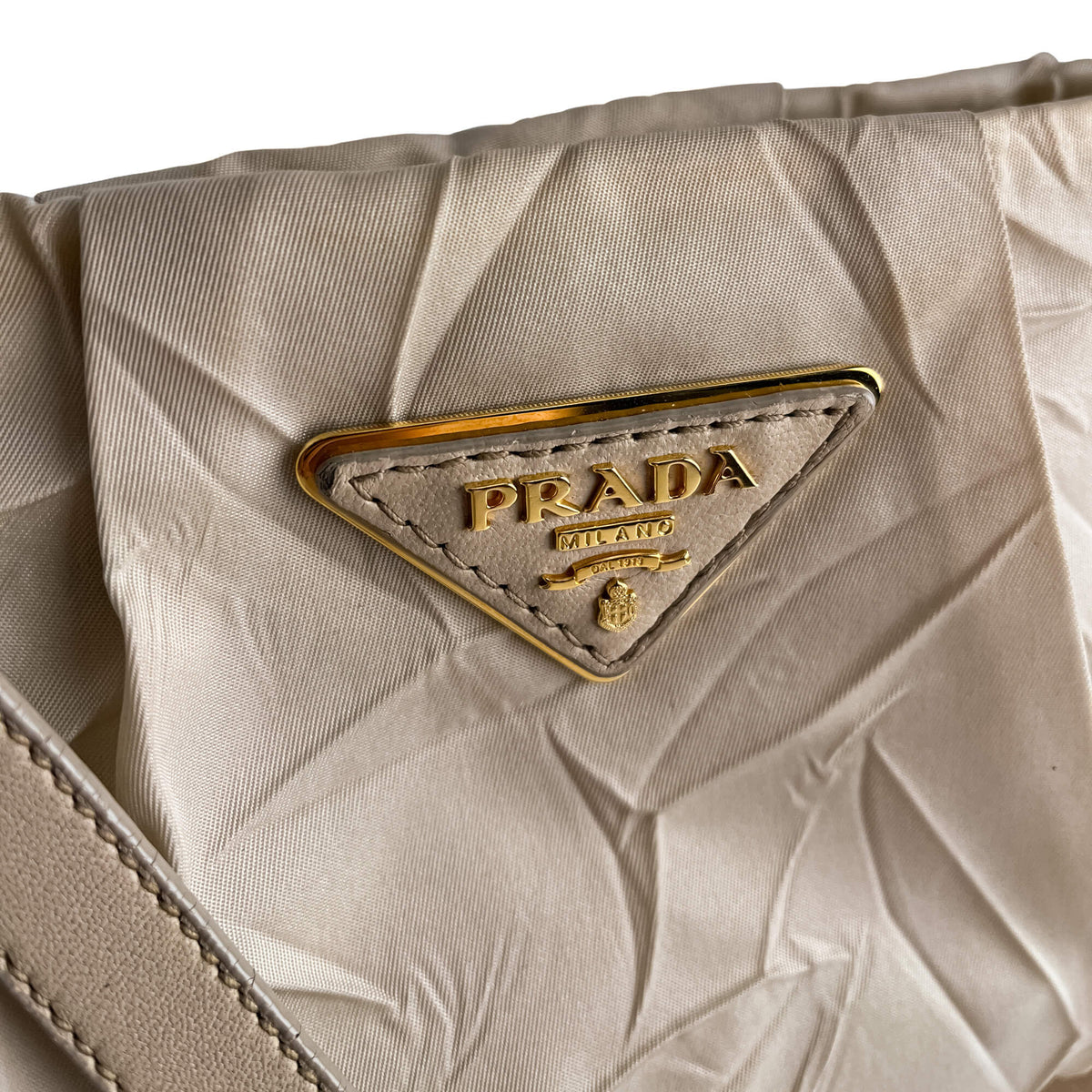 Second hand Prada Re - Edition Econyl Nylon Satchel Crossbody Desert Beige - Tabita Bags