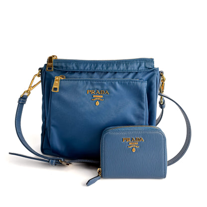 Second hand Prada Re - Edition Econyl Nylon With Wallet Satchel Crossbody Blue - Tabita Bags