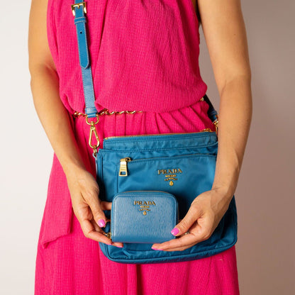Second hand Prada Re - Edition Econyl Nylon With Wallet Satchel Crossbody Blue - Tabita Bags