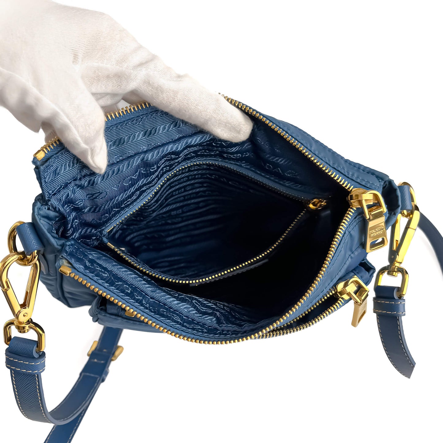 Second hand Prada Re - Edition Econyl Nylon With Wallet Satchel Crossbody Blue - Tabita Bags