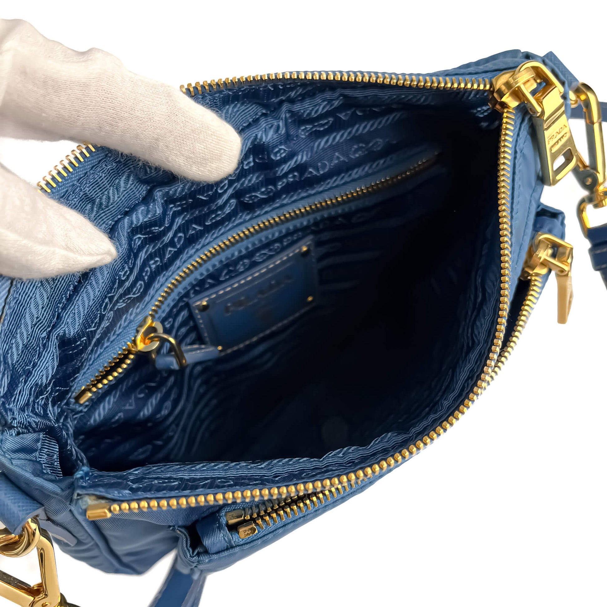 Second hand Prada Re - Edition Econyl Nylon With Wallet Satchel Crossbody Blue - Tabita Bags