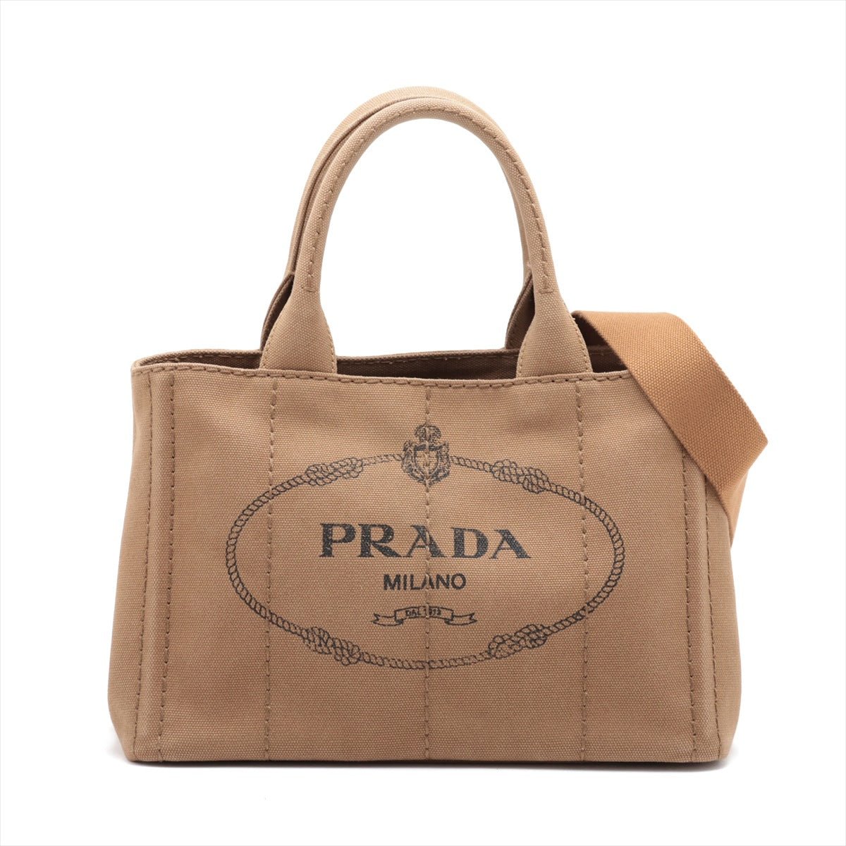 Second hand Prada Tote Handbag Small Canapa Canvas Tabacco - Tabita Bags