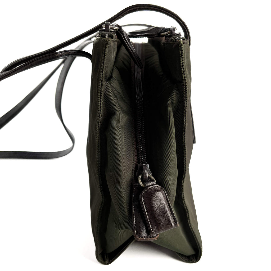 Second hand Prada Vintage RE - edition Econyl Nylon Tote Shoulder Bag green & brown - Tabita Bags