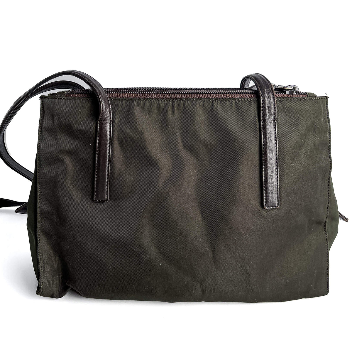 Second hand Prada Vintage RE - edition Econyl Nylon Tote Shoulder Bag green & brown - Tabita Bags