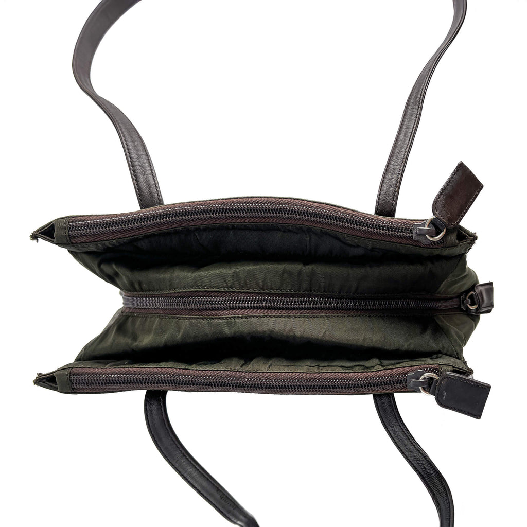 Second hand Prada Vintage RE - edition Econyl Nylon Tote Shoulder Bag green & brown - Tabita Bags