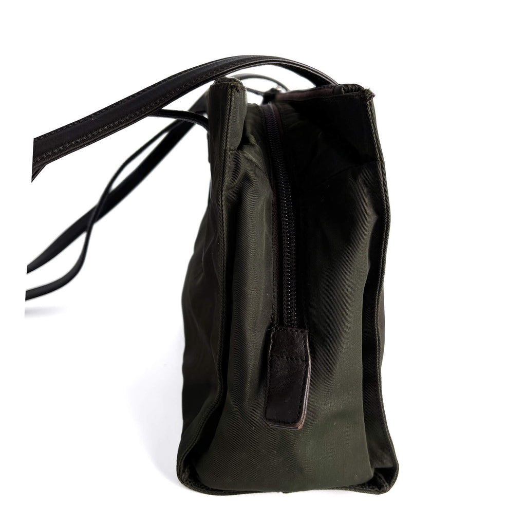 Second hand Prada Vintage RE - edition Econyl Nylon Tote Shoulder Bag green & brown - Tabita Bags