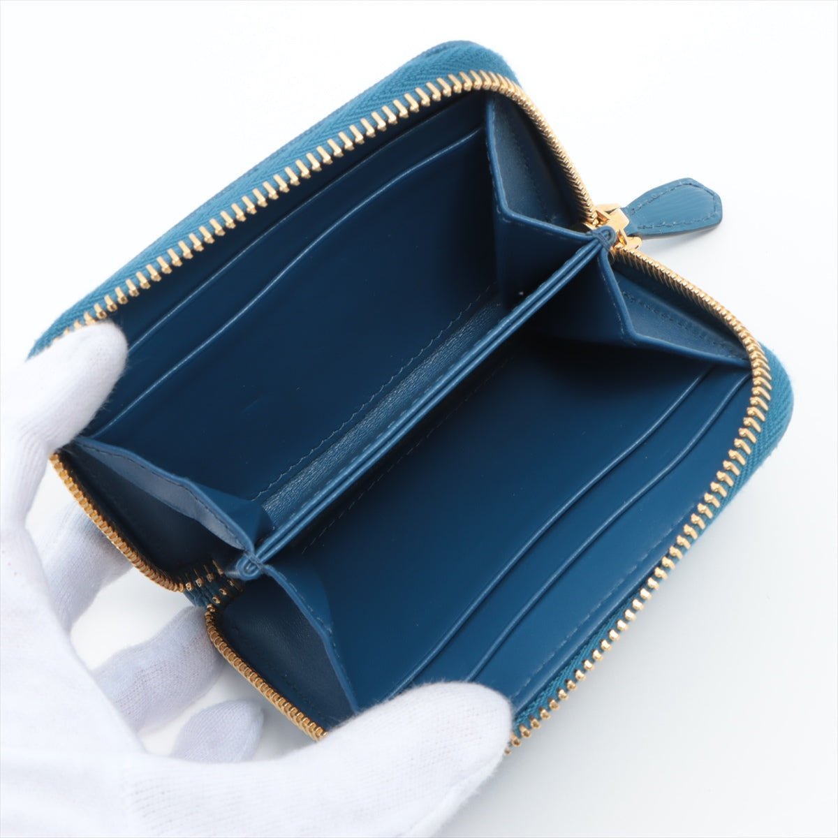 Second hand Prada Zip Coin Purse Saffiano Leather Blue - Tabita Bags