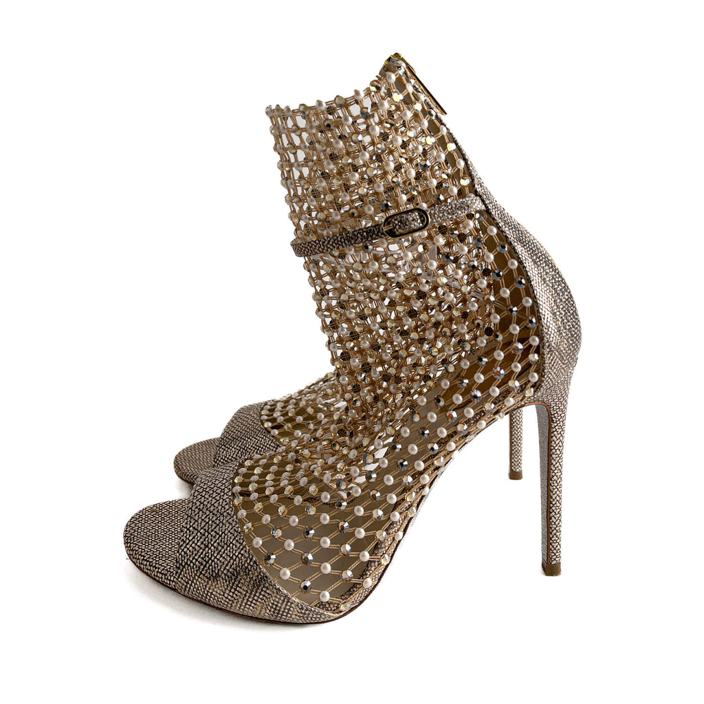 Second hand Rene Caovilla Galaxia 10.5 Leather Sandals 39 Metallic - Tabita Bags