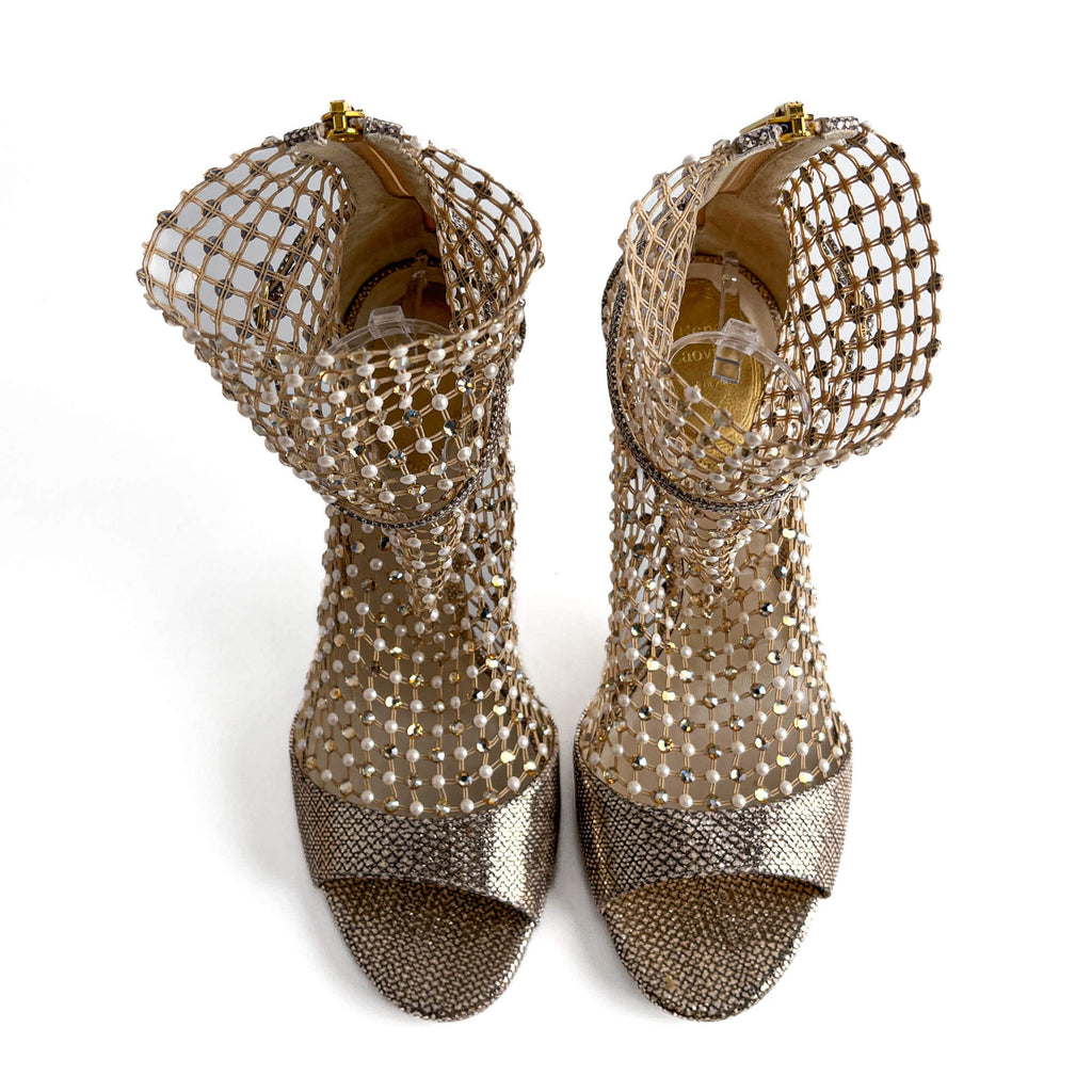 Second hand Rene Caovilla Galaxia 10.5 Leather Sandals 39 Metallic - Tabita Bags