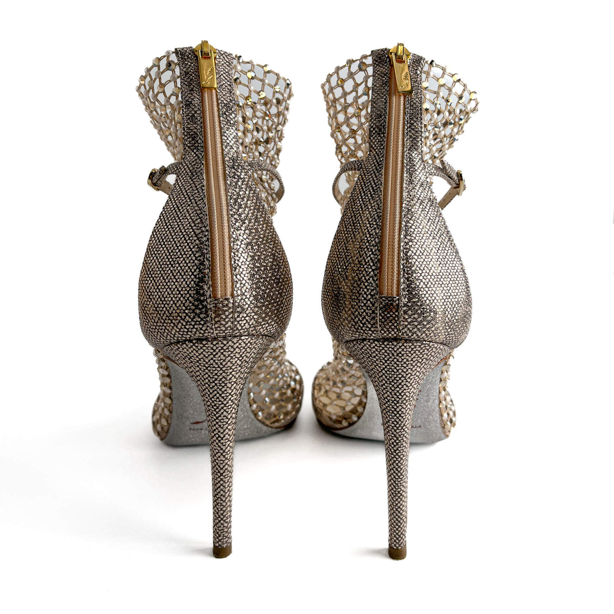 Second hand Rene Caovilla Galaxia 10.5 Leather Sandals 39 Metallic - Tabita Bags
