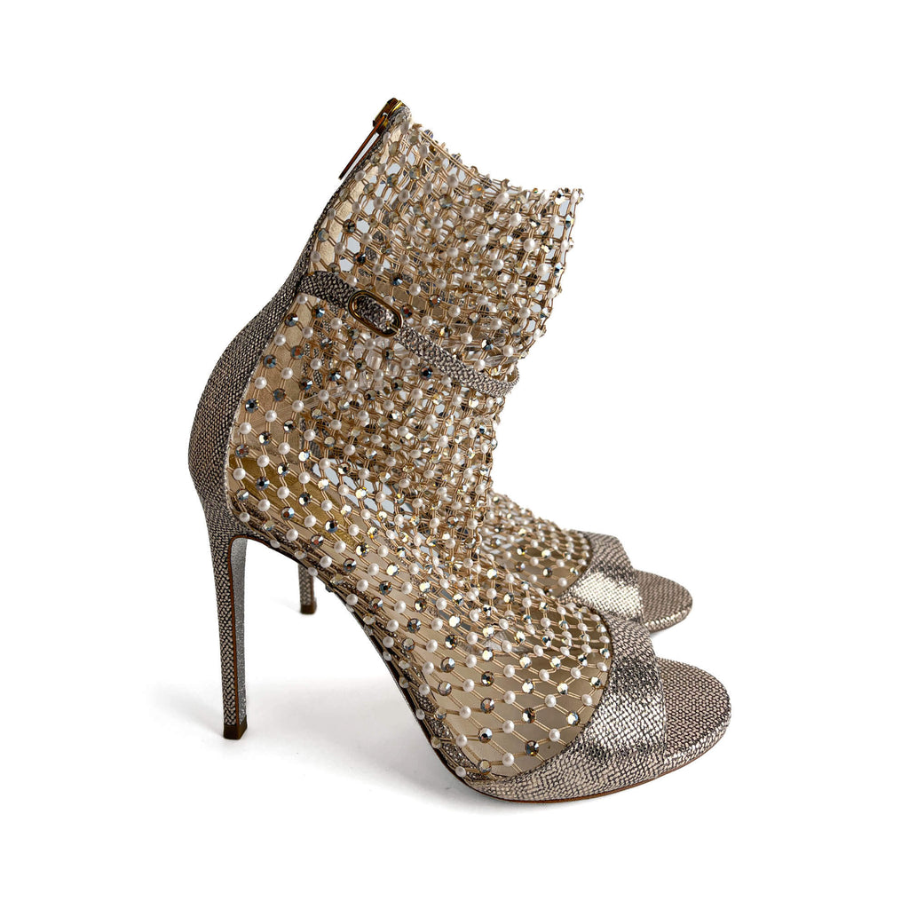 Second hand Rene Caovilla Galaxia 10.5 Leather Sandals 39 Metallic - Tabita Bags