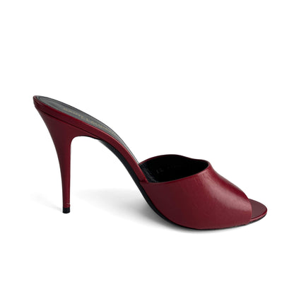 Second hand Saint Laurent Amber Leather High Heel Mule 40 Burgundy - Tabita Bags