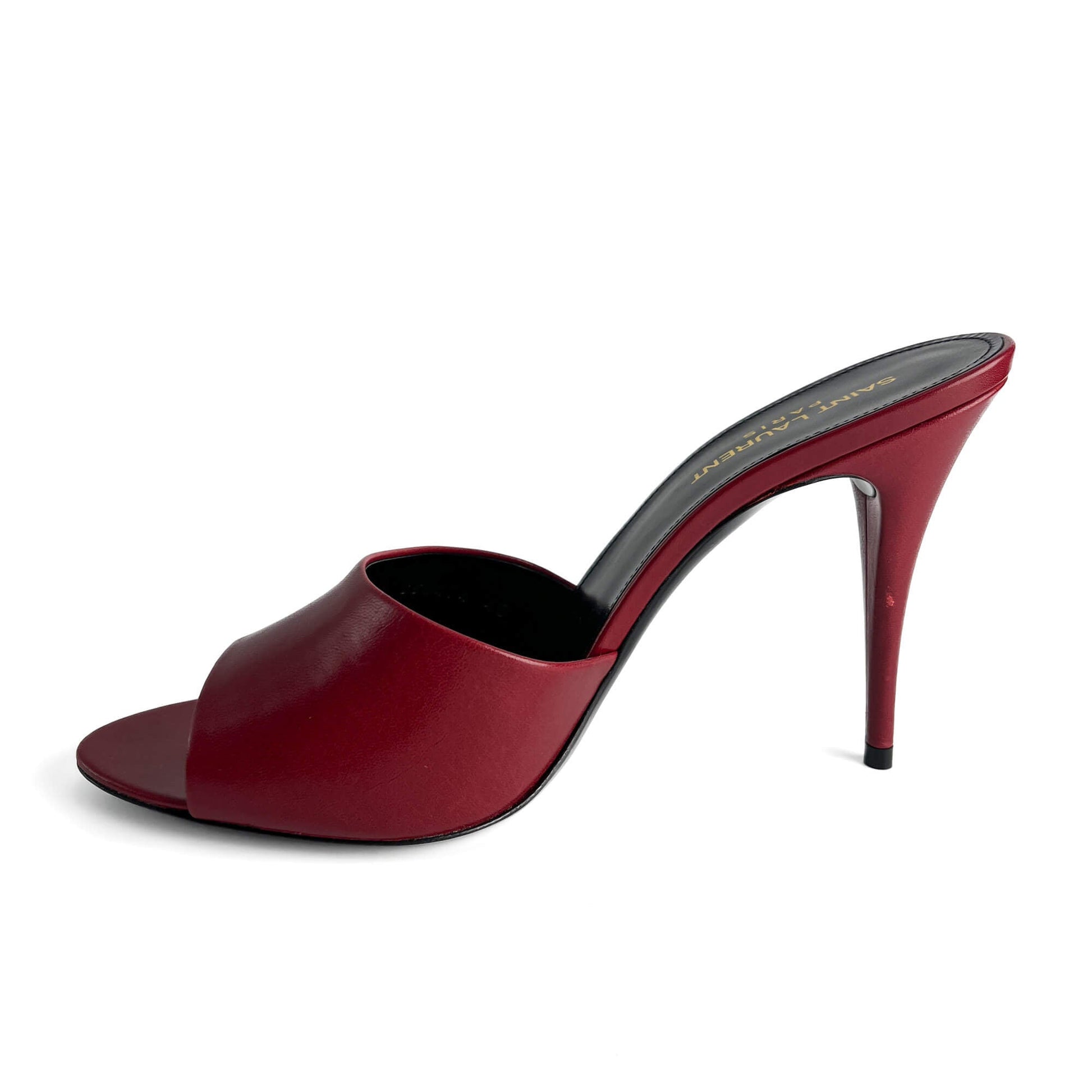 Second hand Saint Laurent Amber Leather High Heel Mule 40 Burgundy - Tabita Bags