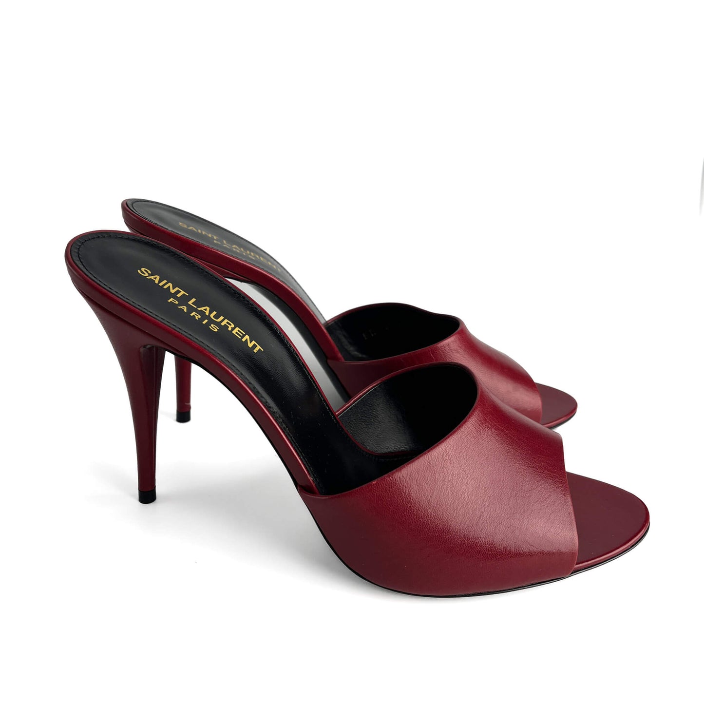 Second hand Saint Laurent Amber Leather High Heel Mule 40 Burgundy - Tabita Bags