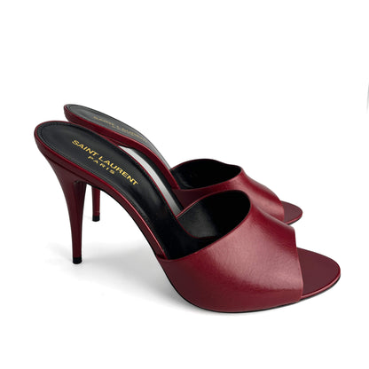Second hand Saint Laurent Amber Leather High Heel Mule 40 Burgundy - Tabita Bags