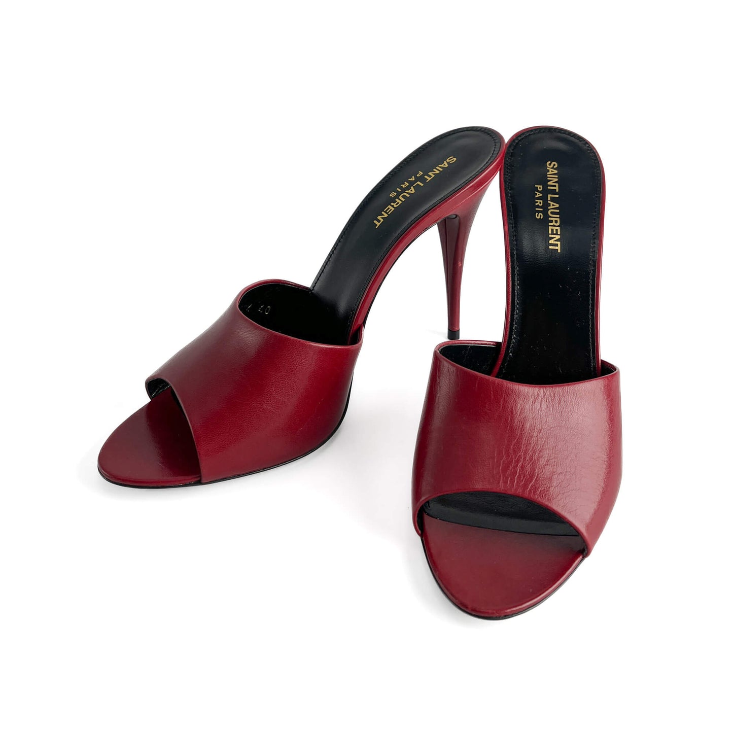 Second hand Saint Laurent Amber Leather High Heel Mule 40 Burgundy - Tabita Bags