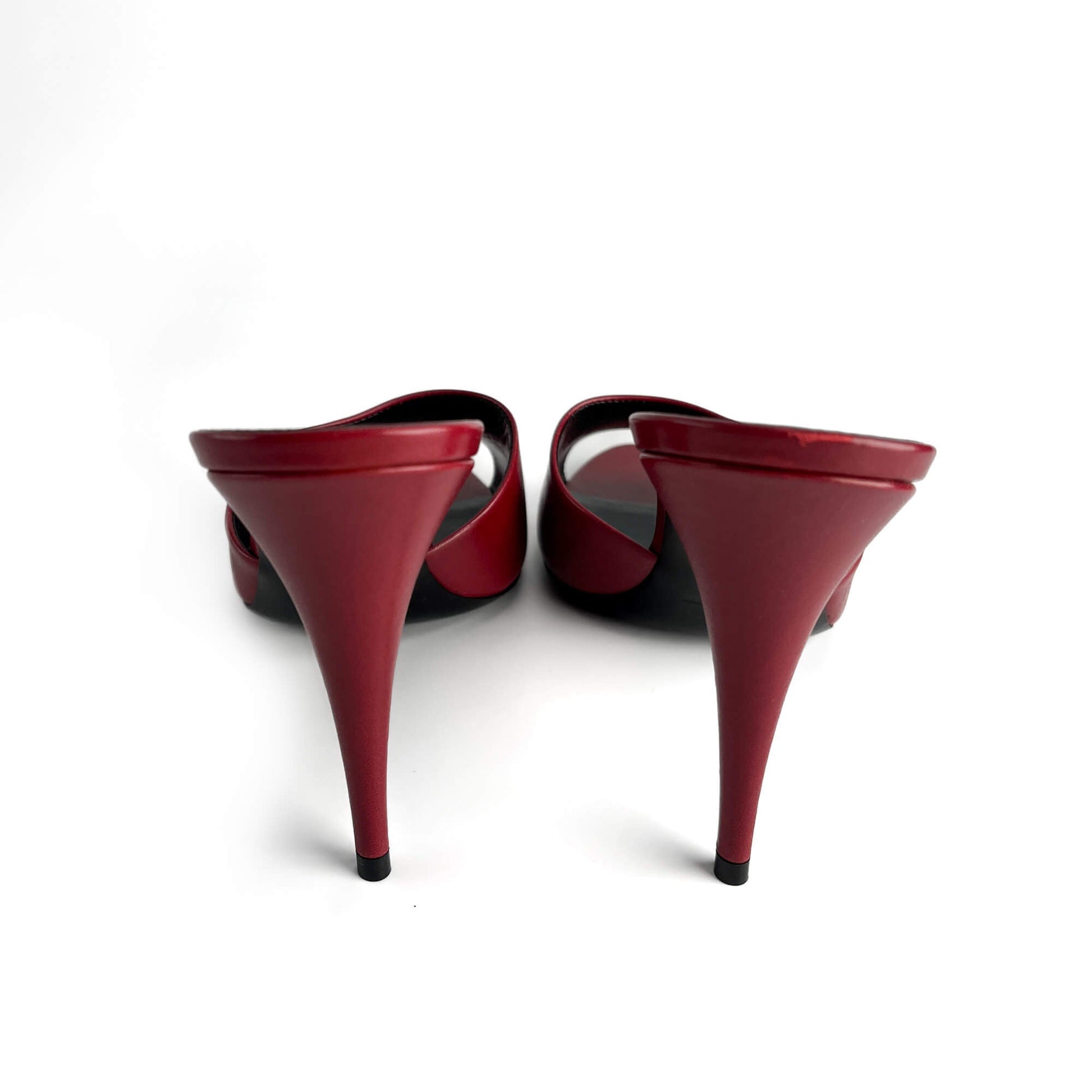 Second hand Saint Laurent Amber Leather High Heel Mule 40 Burgundy - Tabita Bags
