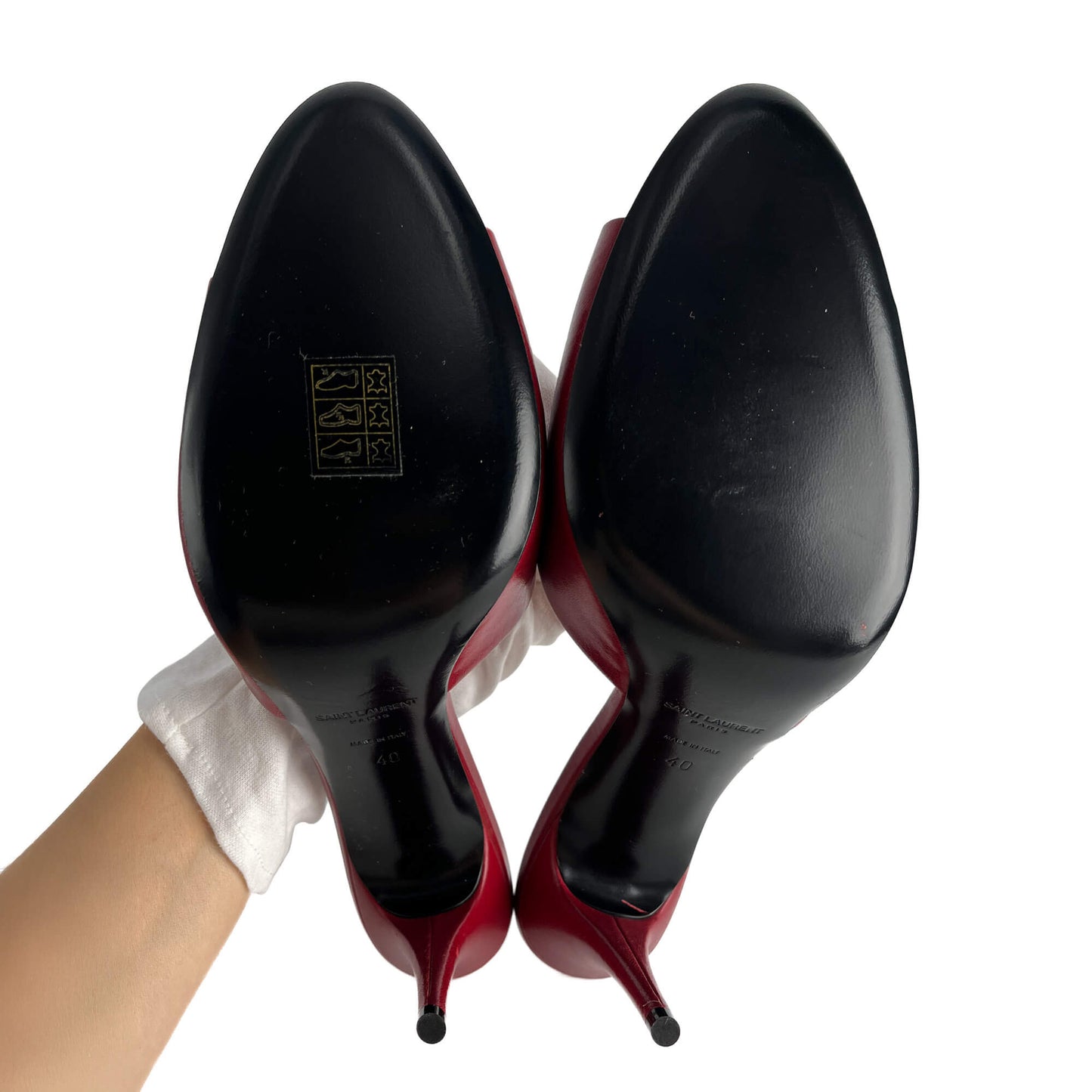 Second hand Saint Laurent Amber Leather High Heel Mule 40 Burgundy - Tabita Bags