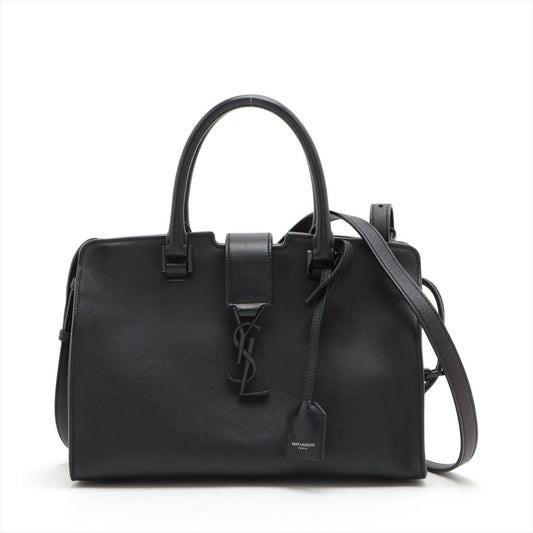 Second hand Saint Laurent Baby Cabas Leather 2-Ways Top-handle Bag Black - Tabita Bags