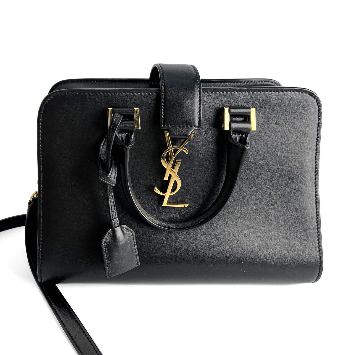 Second hand Saint Laurent Cabas Baby Leather 2 - Ways Top - handle Handbag Black - Tabita Bags