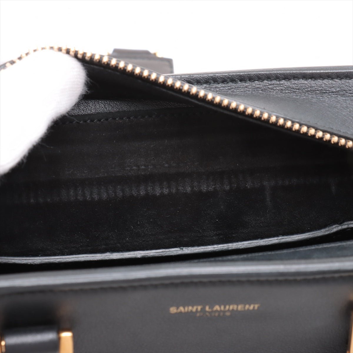 Second hand Saint Laurent Cabas Baby Leather 2 - Ways Top - handle Handbag Black - Tabita Bags