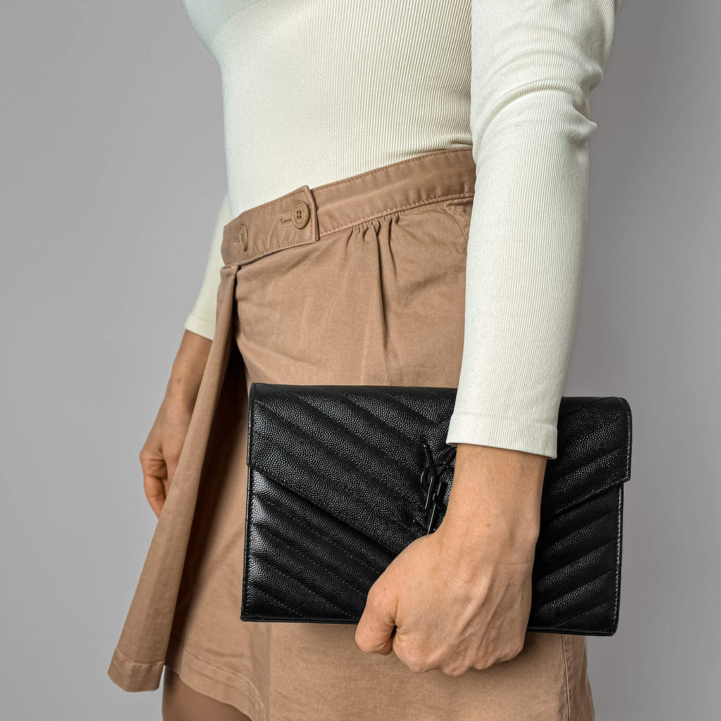 Second hand Saint Laurent Cassandra Grained Leather 2 - Ways Wallet on Chain Crossbody Black - Tabita Bags