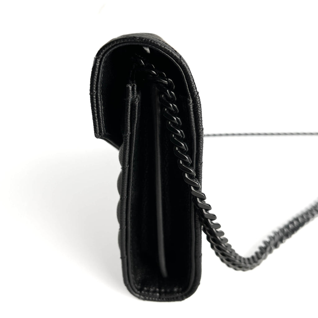 Second hand Saint Laurent Cassandra Grained Leather 2 - Ways Wallet on Chain Crossbody Black - Tabita Bags