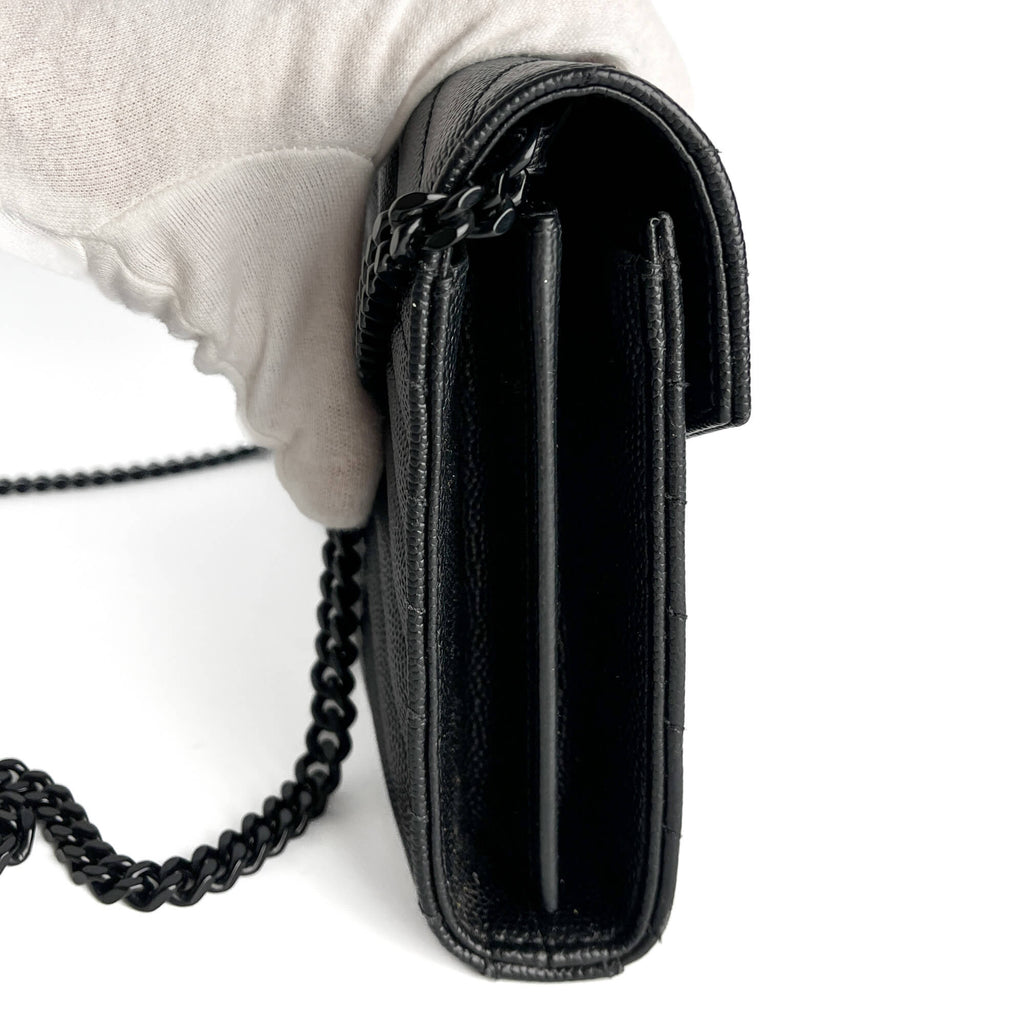 Second hand Saint Laurent Cassandra Grained Leather 2 - Ways Wallet on Chain Crossbody Black - Tabita Bags