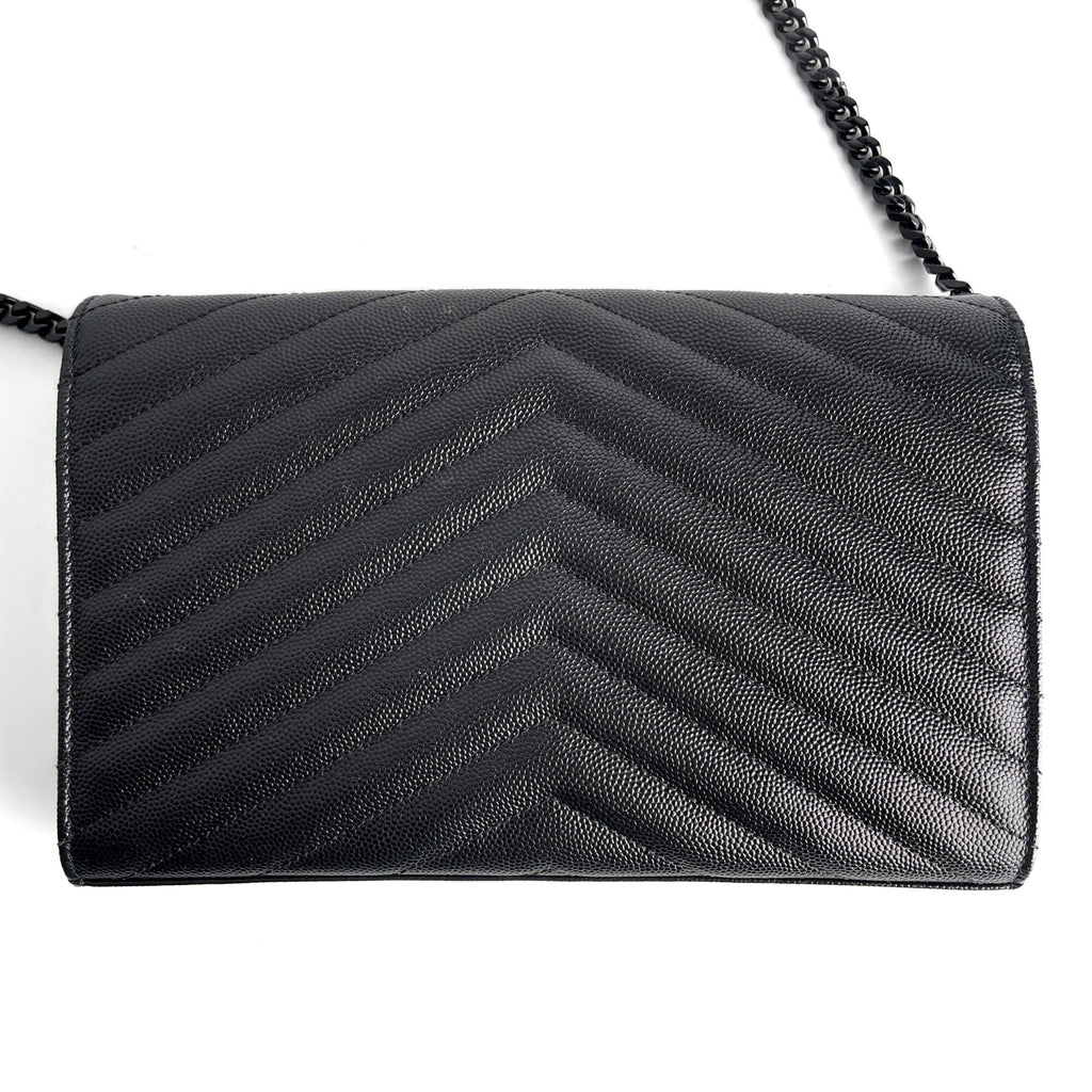 Second hand Saint Laurent Cassandra Grained Leather 2 - Ways Wallet on Chain Crossbody Black - Tabita Bags