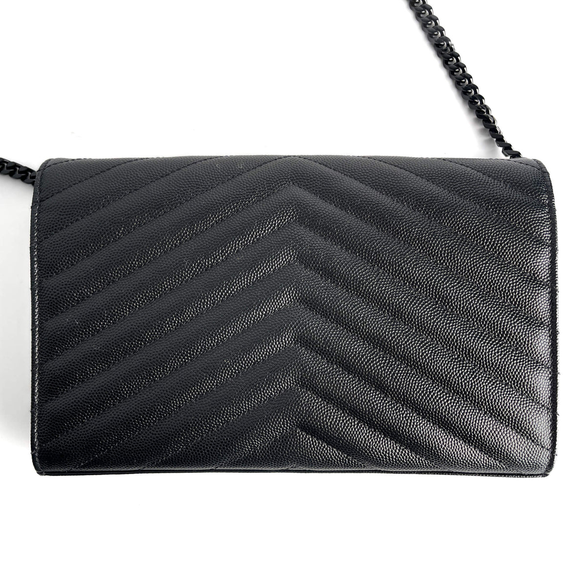 Second hand Saint Laurent Cassandra Grained Leather 2 - Ways Wallet on Chain Crossbody Black - Tabita Bags