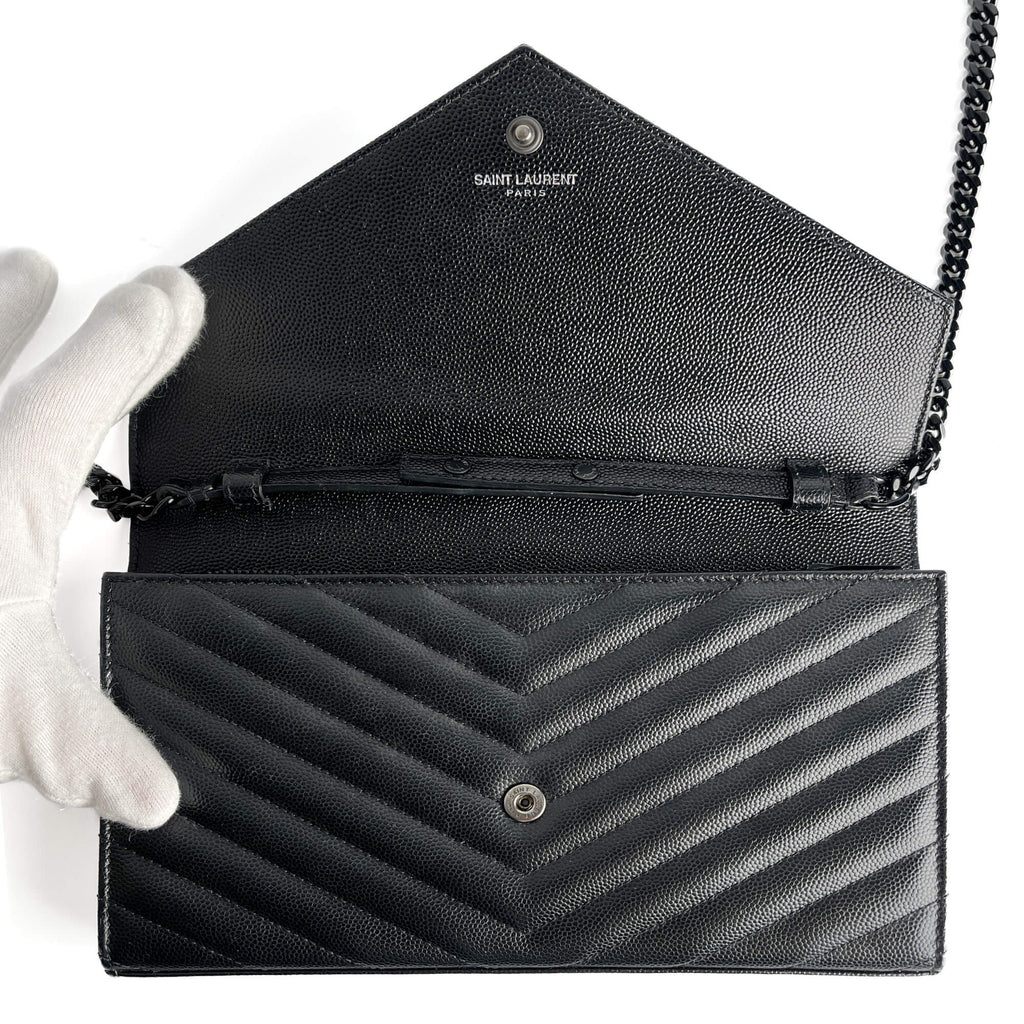 Second hand Saint Laurent Cassandra Grained Leather 2 - Ways Wallet on Chain Crossbody Black - Tabita Bags