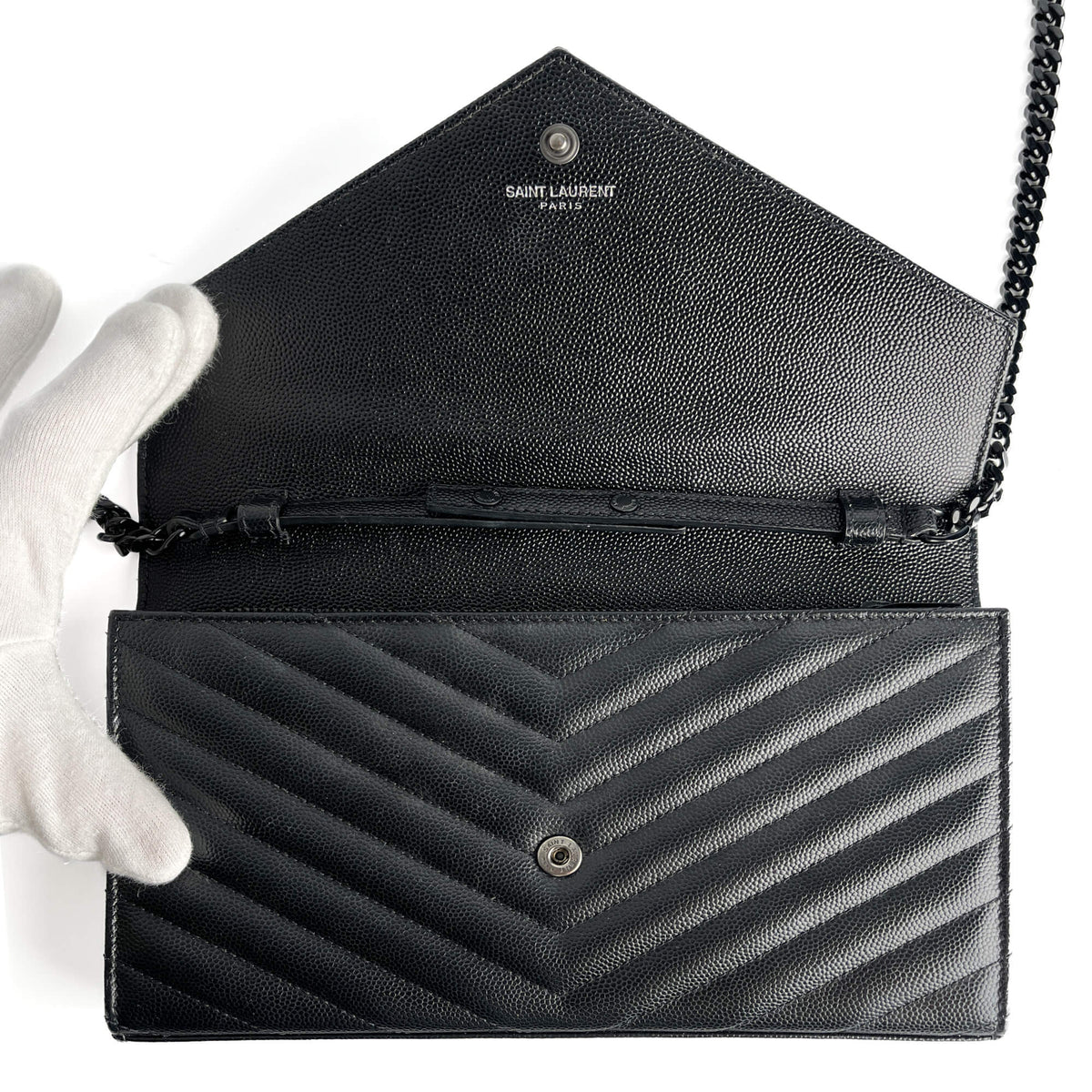 Second hand Saint Laurent Cassandra Grained Leather 2 - Ways Wallet on Chain Crossbody Black - Tabita Bags