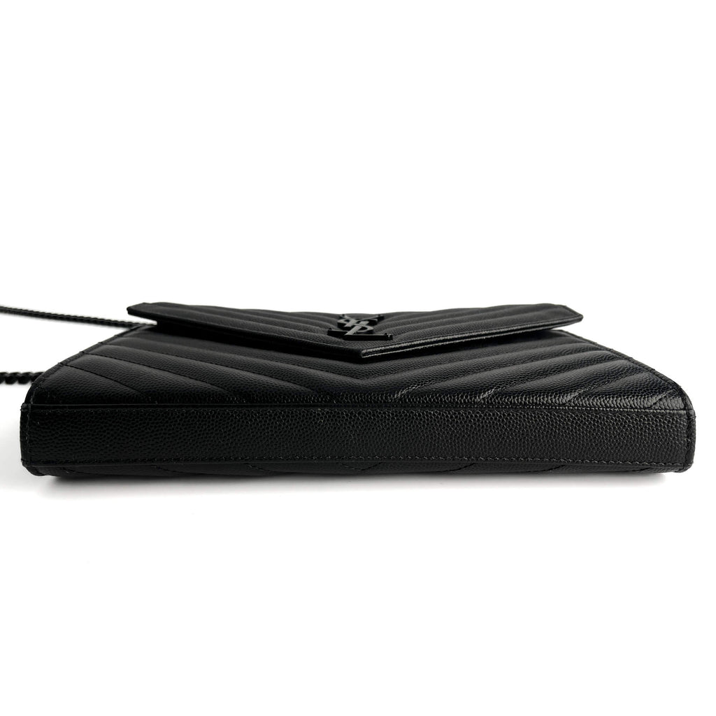 Second hand Saint Laurent Cassandra Grained Leather 2 - Ways Wallet on Chain Crossbody Black - Tabita Bags