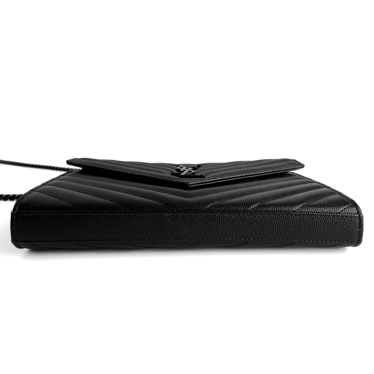 Second hand Saint Laurent Cassandra Grained Leather 2 - Ways Wallet on Chain Crossbody Black - Tabita Bags