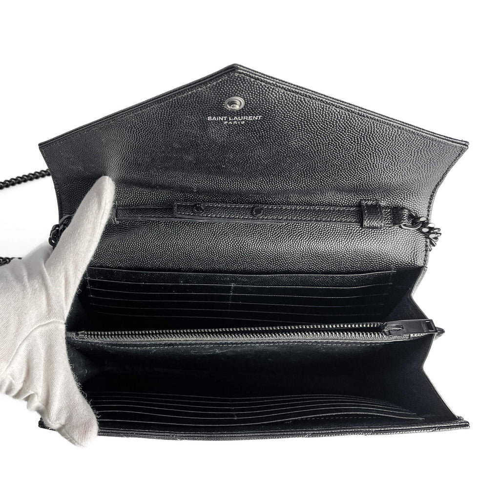 Second hand Saint Laurent Cassandra Grained Leather 2 - Ways Wallet on Chain Crossbody Black - Tabita Bags