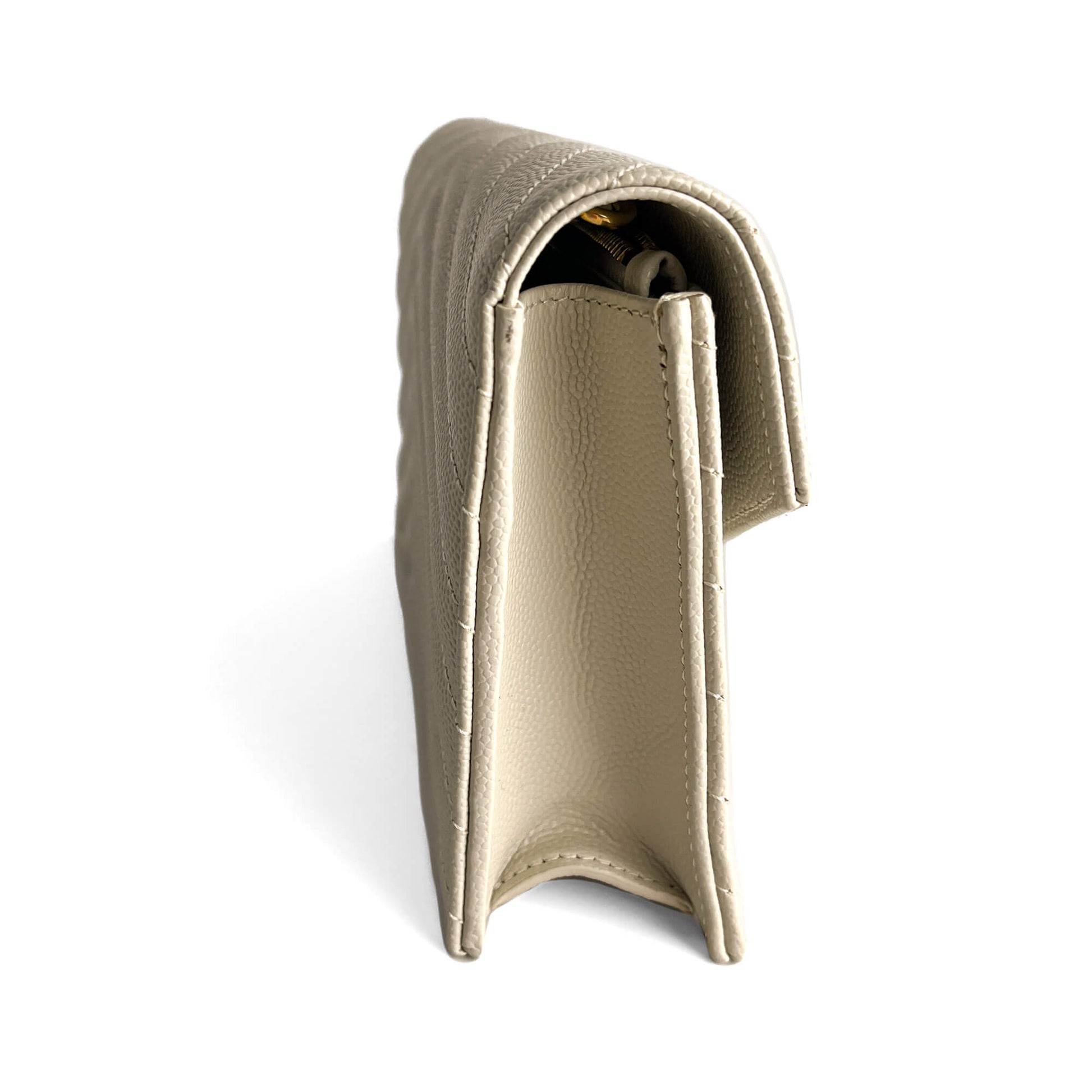 Second hand Saint Laurent Cassandra Grained Leather Wallet on Chain Crossbody Off - White - Tabita Bags