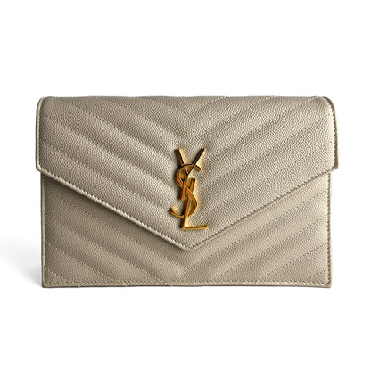 Second hand Saint Laurent Cassandra Grained Leather Wallet on Chain Crossbody Off - White - Tabita Bags