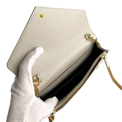 Second hand Saint Laurent Cassandra Grained Leather Wallet on Chain Crossbody Off - White - Tabita Bags