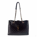 Second hand Saint Laurent Cassandra Lambskin Leather Chevron Quilted Shopper Handbag Black - Tabita Bags