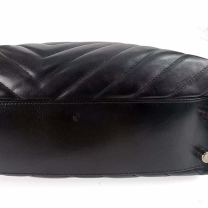 Second hand Saint Laurent Cassandra Lambskin Leather Chevron Quilted Shopper Handbag Black - Tabita Bags