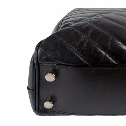 Second hand Saint Laurent Cassandra Lambskin Leather Chevron Quilted Shopper Handbag Black - Tabita Bags