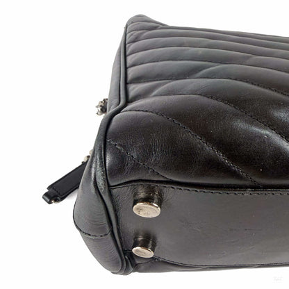 Second hand Saint Laurent Cassandra Lambskin Leather Chevron Quilted Shopper Handbag Black - Tabita Bags