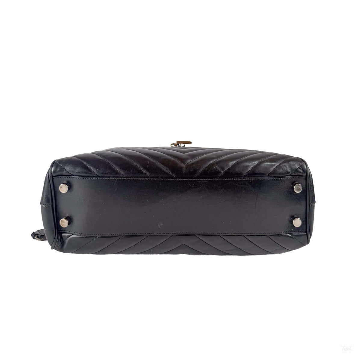 Second hand Saint Laurent Cassandra Lambskin Leather Chevron Quilted Shopper Handbag Black - Tabita Bags