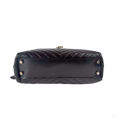 Second hand Saint Laurent Cassandra Lambskin Leather Chevron Quilted Shopper Handbag Black - Tabita Bags