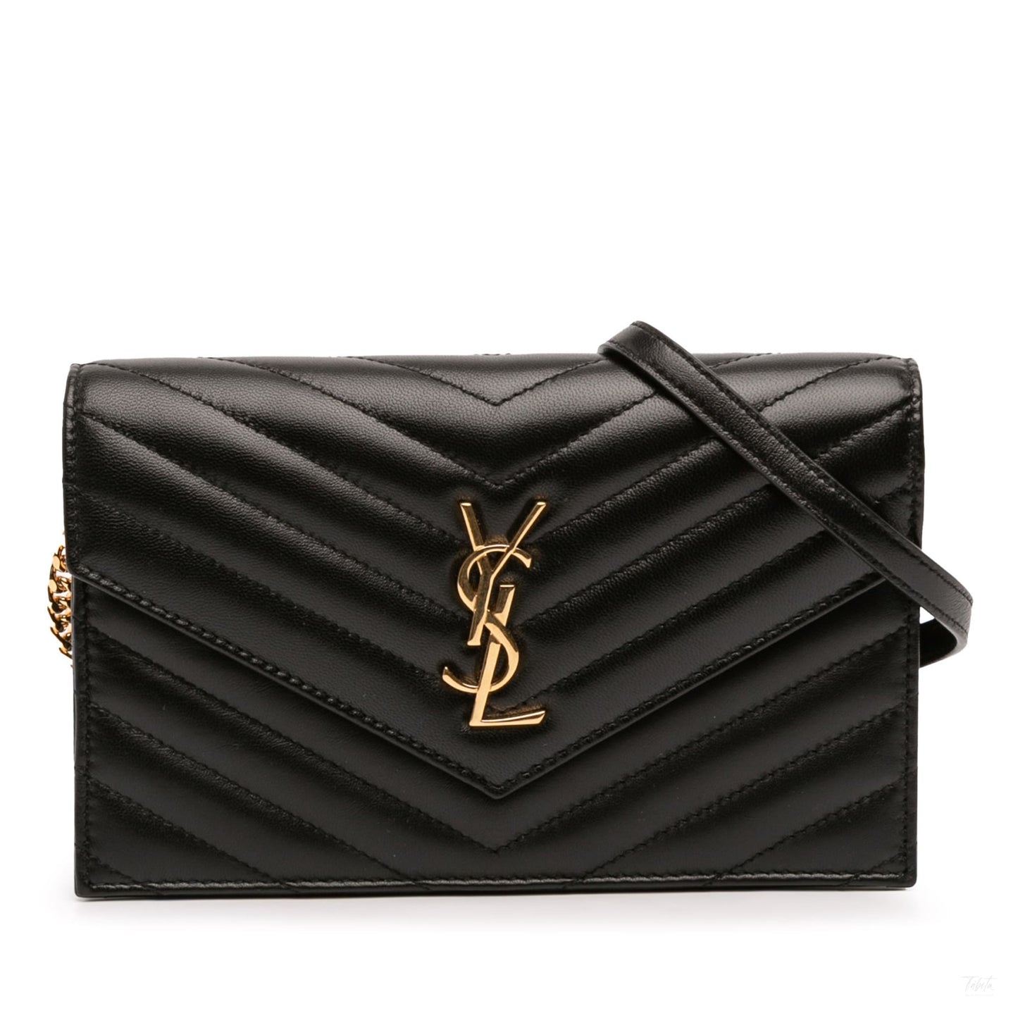 Second hand Saint Laurent Cassandra Leather Wallet on Chain Crossbody Black - Tabita Bags